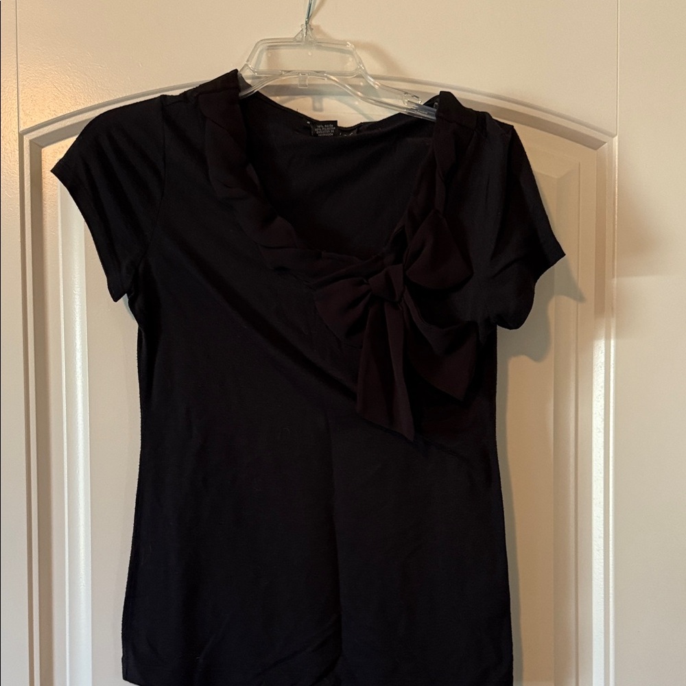Attention Black Blouse with Bow Accent